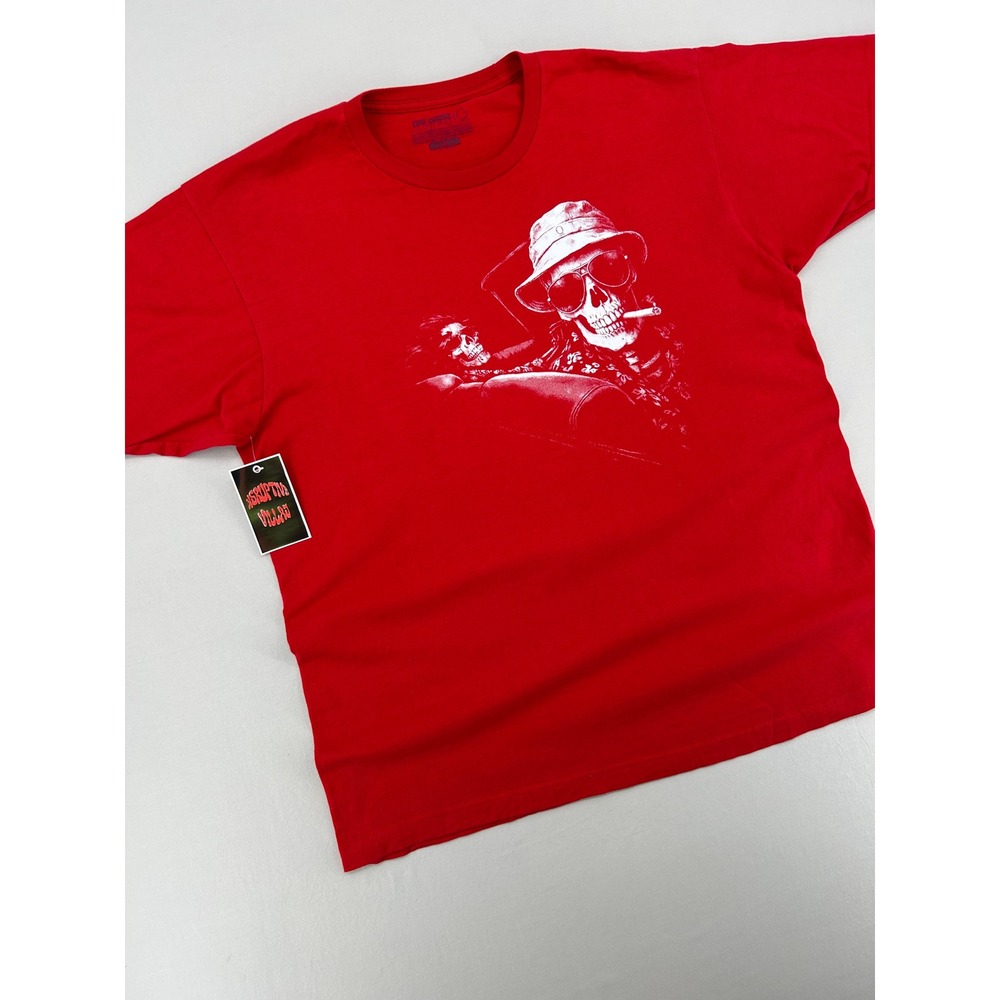 The Drive Clothing Mens Red Fear and Loathing Skeleton Graphic T-Shirt XL